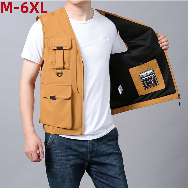 Photography Jacket - เสื้อกั๊ก6XL ไซส์ใหญ่มีกระเป๋าหลายใบสำหรับผู้ชายและผู้หญิงเสื้อกั๊กใส่ตกปลาเล่นกีฬากลางแจ้งเสื้อผ้าใส่ทำงานสำหรับ4XL 5XL เสื้อแจ็กเก็ตเสื้อกั๊กคาร์โก้แบบลำลอง