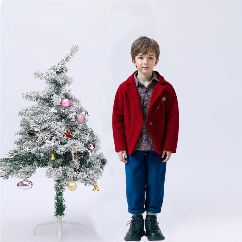 Photography Jacket - เสื้อโค้ทขนสัตว์สำหรับเด็กผู้ชาย อายุ 2-11 ปี สีแดงไวน์ สำหรับงานวันเกิด