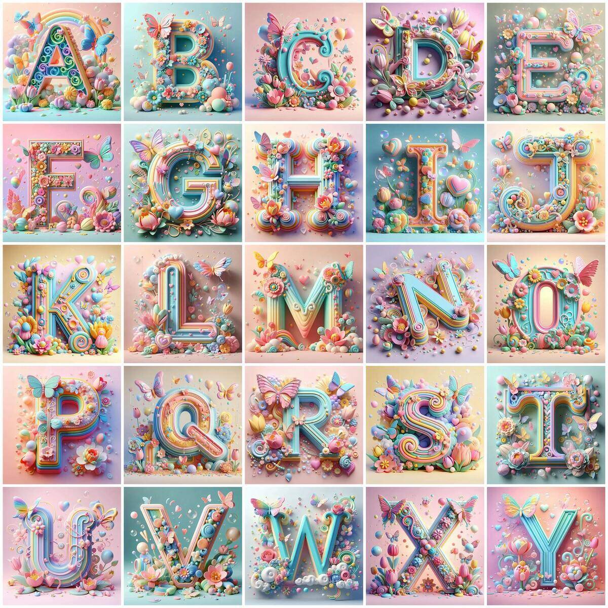 Photography Font - Huacan เพชรภาพวาดผีเสื้อสัตว์ตัวอักษรเพชรเย็บปักถักร้อยดอกไม้หัวใจ 26 ตัวอักษรโมเสคของขวัญวันวาเลนไทน์