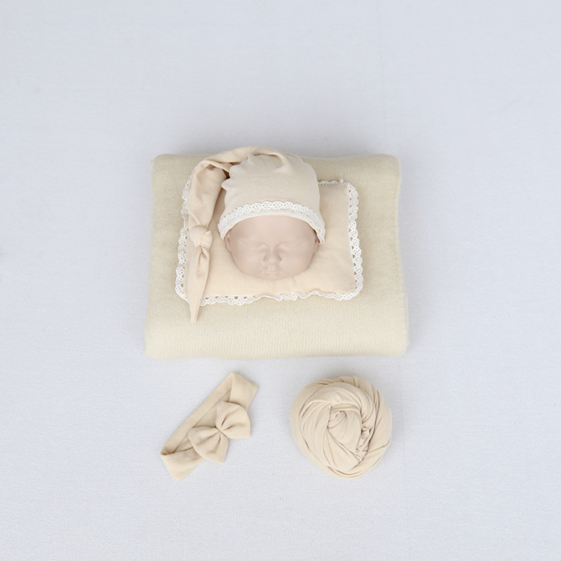 Photography Newborn - ทารกแรกเกิดถักผ้าห่มยืดห่อหมอนทําด้วยมือหมวกและแถบคาดศีรษะห้าชิ้นชุดสําหรับสตูดิโอถ่ายภาพ props สําหรับถ่ายภาพเด็ก