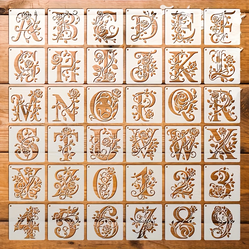 Photography Font - 36 ชิ้น ลายฉลุตัวอักษรลายดอกไม้ขนาด 3.9 นิ้ว แบบนำกลับมาใช้ใหม่ได้