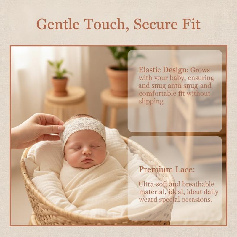 Photography Newborn - ที่คาดผมลูกไม้เกาหลีสำหรับเด็ก ลายดอกไม้สีขาวปักลายลูกไม้ ที่คาดผมหวานๆ ลายดอกไม้สำหรับเด็กผู้หญิง เครื่องประดับศีรษะเจ้าหญิง อุปกรณ์ถ่ายภาพสำหรับทารกแรกเกิด
