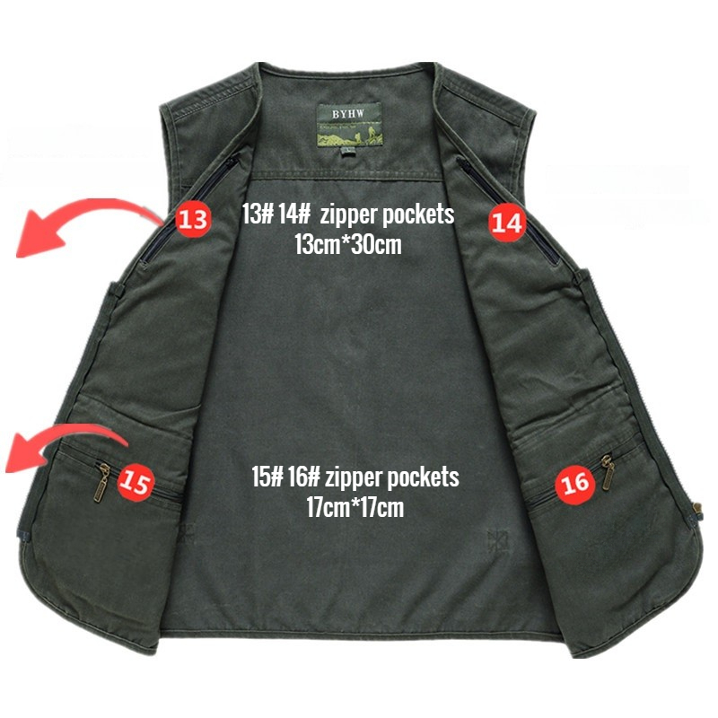 Multi Pocket ชายเสื้อกั๊กซิปเส - Photography Jacket บทวิจารณ์และราคา